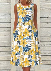 Robe blanche sans manches à imprimé floral et ventre plat Rotita