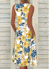 White dresses,Yellow dresses,Floral dresses,Plants dresses,Everyday dresses,Casual dresses,ROTITA Tummy Control Floral Print White Round Neck Sleeveless Dress