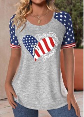 Rotita – T-Shirt in Hellgraumeliert mit Patchwork-Flaggenprint