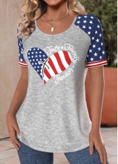 Light Grey Marl tops,Flag tops,Heart tops,ROTITA Patchwork Flag Print Light Grey Marl T Shirt