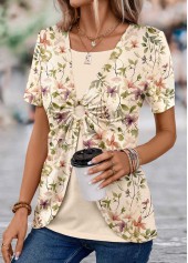 T-Shirt mit Rotita-Blumendruck in hellem Kamel