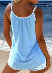 Light Blue swimwear,Geometric swimwear,ROTITA Bowknot Light Blue Geometric Print Tankini Set