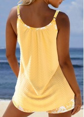 Light Yellow swimwear,Floral swimwear,Plants swimwear,ROTITA Jacquard Light Yellow Floral Print Tankini Set