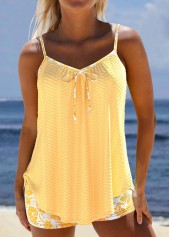 Light Yellow swimwear,Floral swimwear,Plants swimwear,ROTITA Jacquard Light Yellow Floral Print Tankini Set