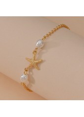Gold jewelry,White jewelry,Contrast Color jewelry,Starfish Gold Pearl Design Alloy Anklet
