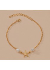 Gold jewelry,White jewelry,Contrast Color jewelry,Starfish Gold Pearl Design Alloy Anklet