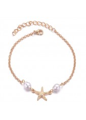 Gold jewelry,White jewelry,Contrast Color jewelry,Starfish Gold Pearl Design Alloy Anklet