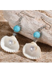 Beige jewelry,Turquoise jewelry,Contrast Color jewelry,Pearl Seashell Design Beige Alloy Earrings
