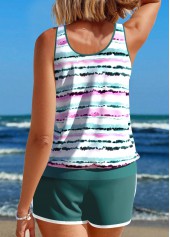Multi Color swimwear,Tie Dye swimwear,ROTITA Contrast Binding Multi Color Tie Dye Print Tankini Set