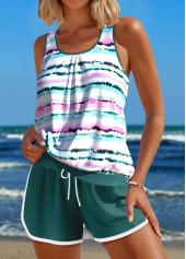 Multi Color swimwear,Tie Dye swimwear,ROTITA Contrast Binding Multi Color Tie Dye Print Tankini Set