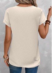 Light Camel tops,Floral tops,Plants tops,Heart tops,ROTITA Floral Print Light Camel Round Neck T Shirt