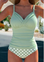 ensemble tankini à pois vert sauge froncé rotita