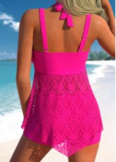 Hot Pink swimwear,Plain Color swimwear,ROTITA Lace Hanky Hem Hot Pink Swimdress and Shorts