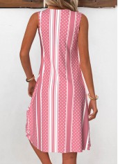 Pink dresses,Striped dresses,Geometric dresses,Dot dresses,Everyday dresses,Casual dresses,ROTITA Breathable Striped Pink A Line V Neck Sleeveless Dress
