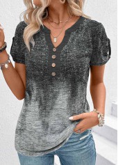 t-shirt à manches courtes et col fendu gris ombré patchwork rotita