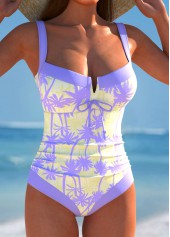 Light Purple swimwear,Plants swimwear,ROTITA Cut Out Light Purple One Piece Swimwear