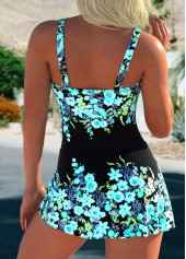 Cyan swimwear,Floral swimwear,Plants swimwear,ROTITA Tie Cyan Floral Print One Piece Swimdress