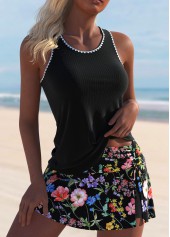 Black swimwear,Ditsy Floral swimwear,ROTITA Cut Out Black Ditsy Floral Print Tankini Set