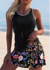 ROTITA Cut Out Black Ditsy Floral Print Tankini Set