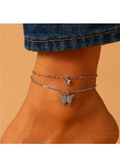 bracelet de cheville en alliage blanc argenté avec détail papillon
