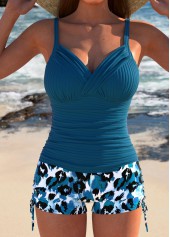 ensemble tankini léopard bleu paon froncé rotita