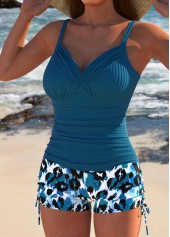 Peacock Blue swimwear,Leopard swimwear,ROTITA Ruched Peacock Blue Leopard Tankini Set
