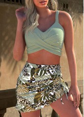 Rotita Criss Cross Salbeigrünes Bikini-Set mit tropischem Pflanzendruck