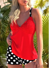 Red swimwear,Black swimwear,Dot swimwear,ROTITA Ruched Red Polka Dot Tankini Set