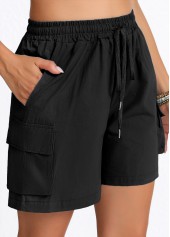 ROTITA Pocket Black Elastic Waist High Waisted Shorts