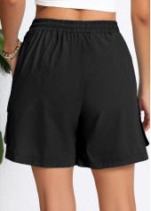 Black bottoms,Plain Color bottoms,ROTITA Pocket Black Elastic Waist High Waisted Shorts