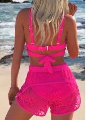 Hot Pink swimwear,Plain Color swimwear,ROTITA Lace Criss Cross Hot Pink Bikini Set