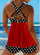 Red swimwear,Dot swimwear,ROTITA Jacquard Red Polka Dot Tankini Set
