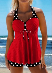 Red swimwear,Dot swimwear,ROTITA Jacquard Red Polka Dot Tankini Set
