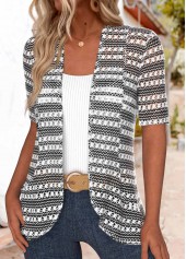 Multi Color tops,Contrast Color tops,ROTITA Textured Fabric Multi Color Short Sleeve Light Cardigan