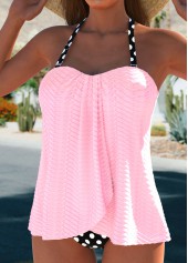 Light Pink swimwear,Dot swimwear,ROTITA Cross Hem Light Pink Polka Dot Tankini Set
