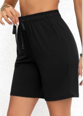 Black bottoms,Plain Color bottoms,Double Side Pockets Black Elastic Waist High Waisted Shorts