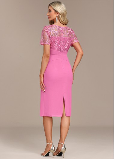Pink dresses,Plain Color dresses,Party dresses,Elegant dresses,ROTITA Lace Split Pink H Shape Dress
