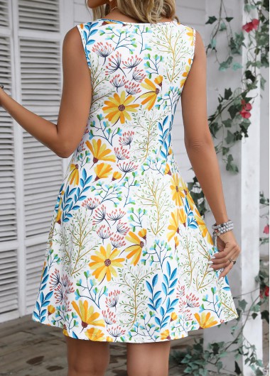 White dresses,Floral dresses,Plants dresses,Vacation dresses,Vacation dresses,ROTITA Lightweight Floral Print White A Line V Neck Dress