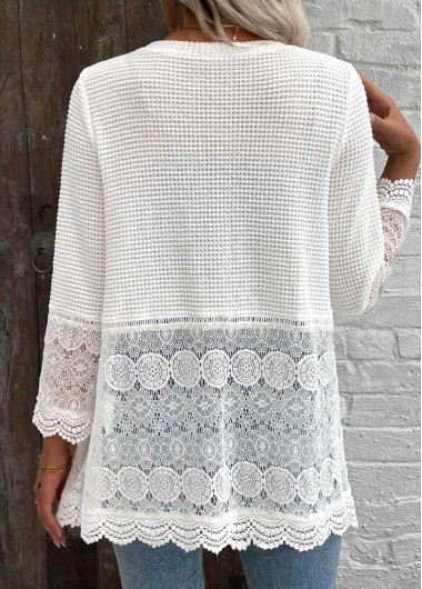 White tops,Plain Color tops,ROTITA Lace White 3/4 Sleeve Light Cardigan