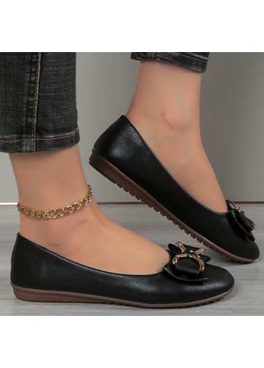 Black shoes,Plain Color shoes,Black Bowknot Design Falt Round Toe Flats