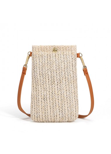 Beige accessories,Plain Color accessories,Weave Detail Beige Magnetic Crossbody Bag