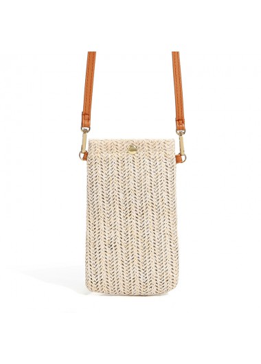 Beige accessories,Plain Color accessories,Weave Detail Beige Magnetic Crossbody Bag