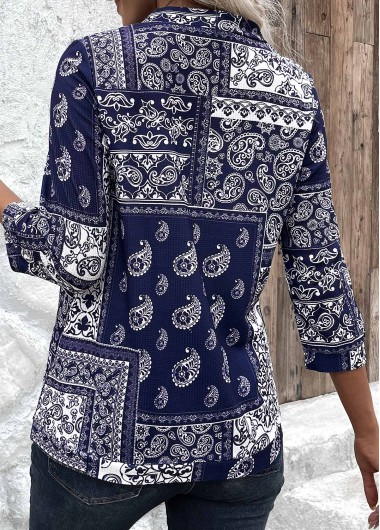 Navy tops,Floral tops,Geometric tops,Tribal tops,Paisley tops,ROTITA Tribal Print Navy 3/4 Sleeve Light Cardigan
