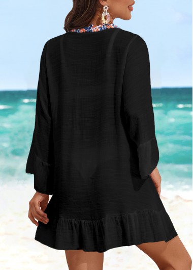 Black swimwear,Contrast Color swimwear,Lace Up Patchwork Black Cover Up