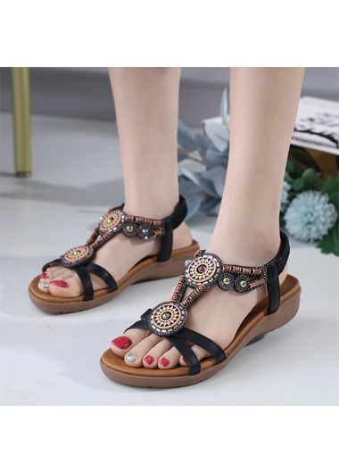 Black shoes,Tribal shoes,Tribal Print Black Falt Open Toe Scandals