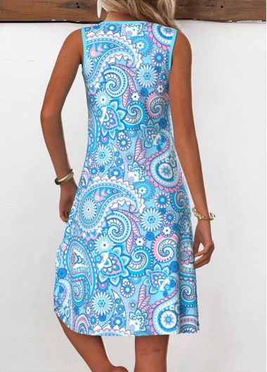 Light Blue dresses,Paisley dresses,Everyday dresses,Casual dresses,ROTITA Plus Size Tummy Coverage Paisley Print Light Blue Dress