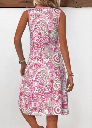 Pink dresses,Paisley dresses,Everyday dresses,Casual dresses,ROTITA Eyelet Tribal Print Pink A Line Sleeveless Dress