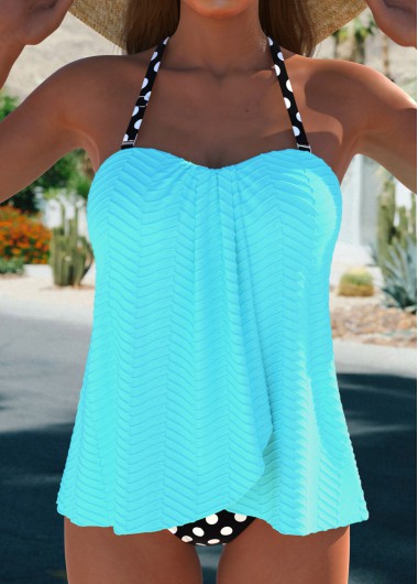 Cyan swimwear,Dot swimwear,ROTITA Cross Hem Cyan Polka Dot Tankini Set