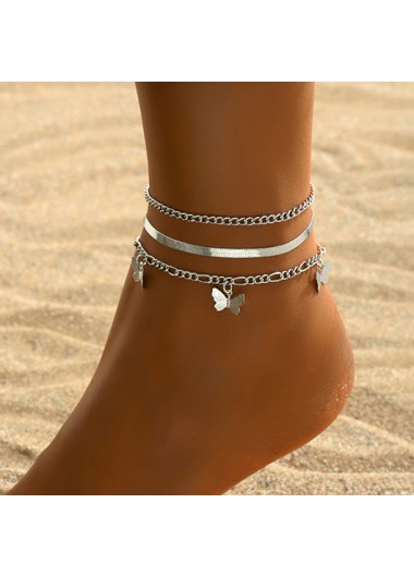 Silvery White jewelry,Animal Print jewelry,Butterfly Silvery White Alloy Anklet Set
