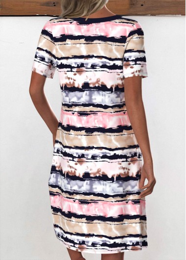 Multi Color dresses,Striped dresses,Geometric dresses,Everyday dresses,Casual dresses,ROTITA Button Striped Multi Color A Line Split Neck Dress